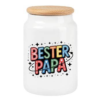 Bester Papa Neon Farbiges Design - Keksdose mit Holzdeckel - Weiß - Vorne