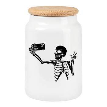 Un dernier selfie (noir) - Boîte à biscuits avec couvercle en bois - blanc - Devant