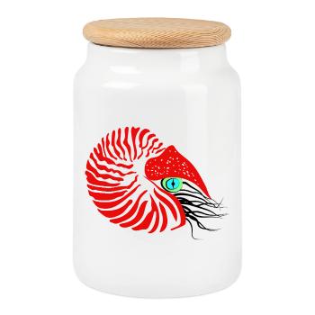 Pearl boat, ammonite, cephalopod, nautilus - Cookie Jar with Wooden Lid - white - Front