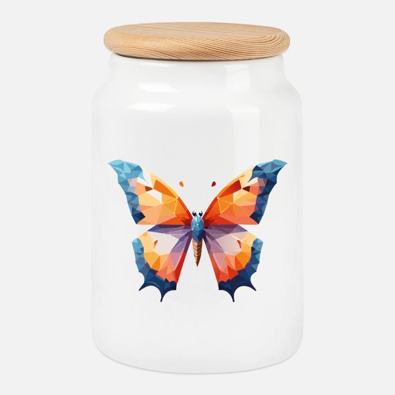 Butterfly - Cookie Jar with Wooden Lid - white