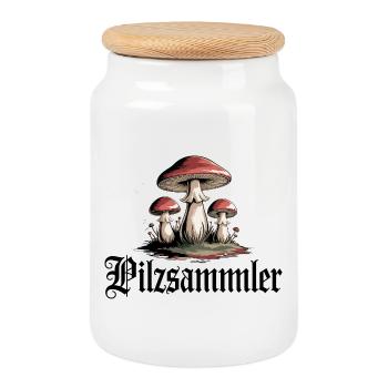 Mystical Mushroom Landscape Forest Motif - Cookie Jar with Wooden Lid - white - Front