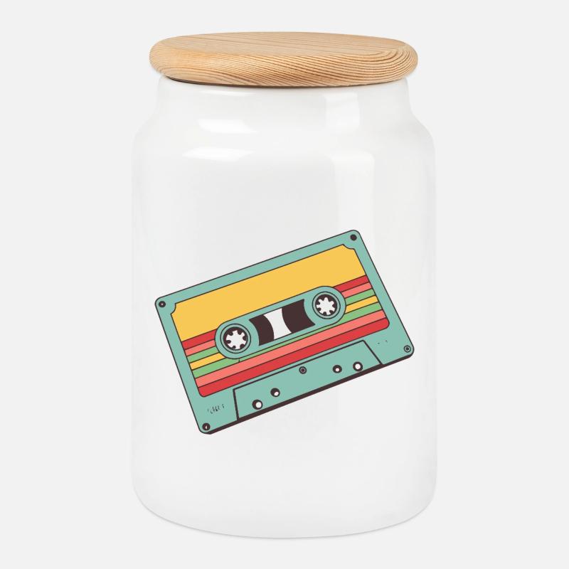 Retro Pastell Kassette - Keksdose mit Holzdeckel - Weiß