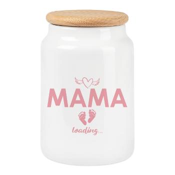 Mère 2026 Annonce de grossesse Maman - Boîte à biscuits avec couvercle en bois - blanc - Devant