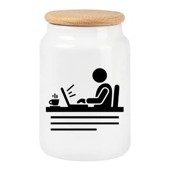Office & Home Office | Programmer Pictogram - Cookie Jar with Wooden Lid - white - Front