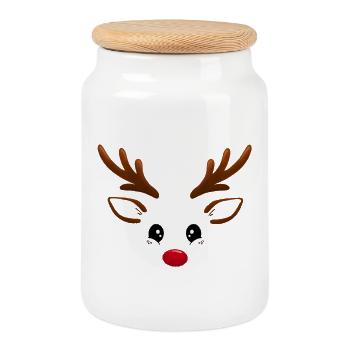 Renne Rudolph - Boîte à biscuits avec couvercle en bois - blanc - Devant
