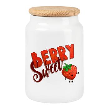 Baie Douce Fraise - Boîte à biscuits avec couvercle en bois - blanc - Devant
