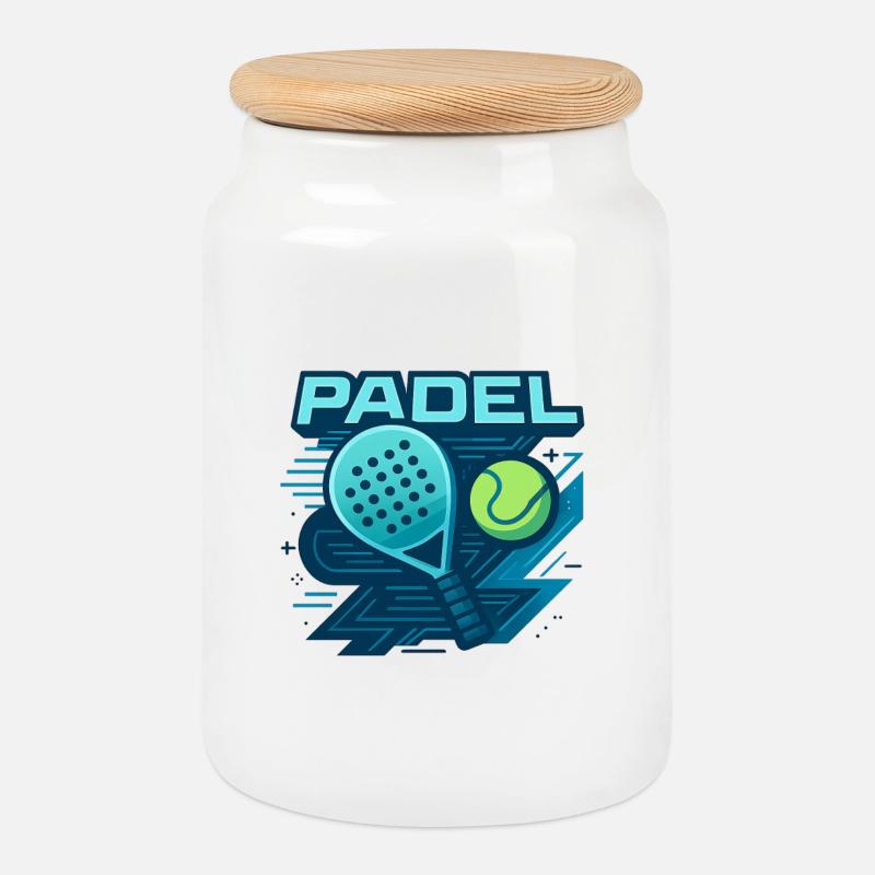 Padel Logo Schläger Ball Dynamik - Keksdose mit Holzdeckel - Weiß