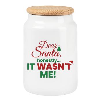 Cher Père Noël – Honnêtement, ce n’était pas moi ! - Boîte à biscuits avec couvercle en bois - blanc - Devant