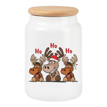 Cool Reindeer Trio Ho Ho Ho Christmas - Cookie Jar with Wooden Lid - white - Front