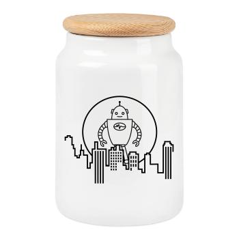 City Silhouette Robot : IA rencontre le design urbain - Boîte à biscuits avec couvercle en bois - blanc - Devant