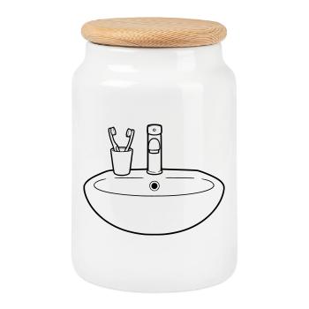 Waschbecken Badezimmer Sanitär Vektor - Keksdose mit Holzdeckel - Weiß - Vorne