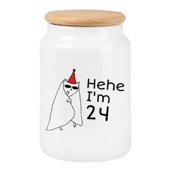 24 Years Anniversary - 24th Anniversary Gift - Cookie Jar with Wooden Lid - white - Front