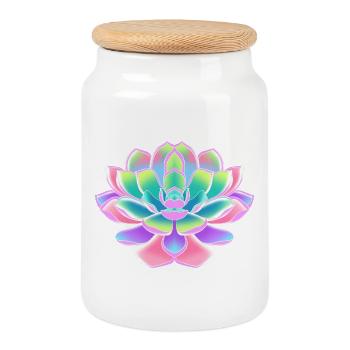 Plant Cactus Cacti - Cookie Jar with Wooden Lid - white - Front