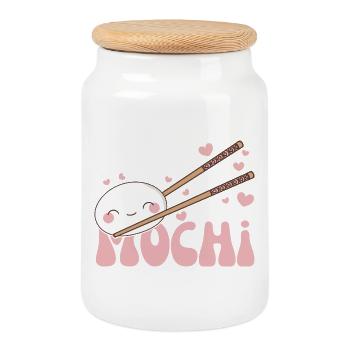 I love you very mochi kawaii rice cake mochi - Cookie Jar with Wooden Lid - white - Front