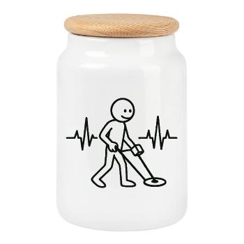 Heartbeat Metal Detecting Treasure Hunter Design - Cookie Jar with Wooden Lid - white - Front
