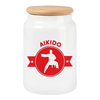 Aïkido - Art Martial - Aïkidoka - Boîte à biscuits avec couvercle en bois - blanc - Devant
