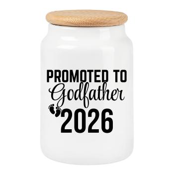 Promoted to Godfather 2026 – Patenonkel Design - Keksdose mit Holzdeckel - Weiß - Vorne