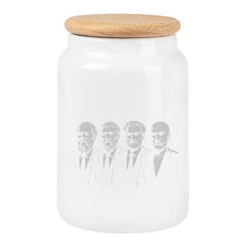 Thinkers Socrates Plato Aristotle Zeno in suits - Cookie Jar with Wooden Lid - white - Front