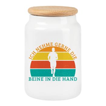 Running Likes to take hands in hands Runners - Cookie Jar with Wooden Lid - white - Front