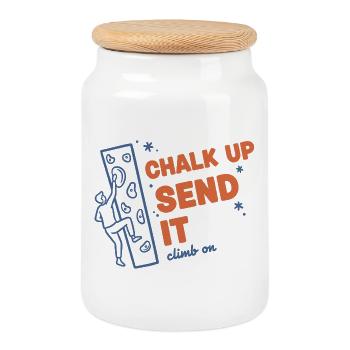 Chalk Up Send It Climb On Rock Climbing Fun - Keksdose mit Holzdeckel - Weiß - Vorne