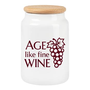 Âge comme un bon vin, amoureux du vin, disant - Boîte à biscuits avec couvercle en bois - blanc - Devant