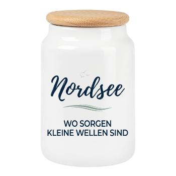 Mer du Nord – Là où les inquiétudes sont de petites vagues - Boîte à biscuits avec couvercle en bois - blanc - Devant