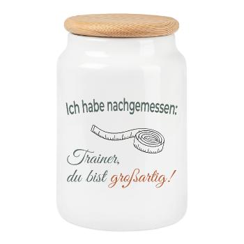 I measured: Coach, you're great! - Cookie Jar with Wooden Lid - white - Front