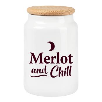 Merlot and Chill Wein Spruch gemütlich entspannen - Keksdose mit Holzdeckel - Weiß - Vorne