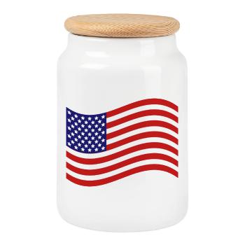 Drapeau des États-Unis - Boîte à biscuits avec couvercle en bois - blanc - Devant