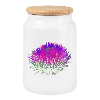 Neon-Blume– Pop-Art Design - Keksdose mit Holzdeckel - Weiß - Vorne