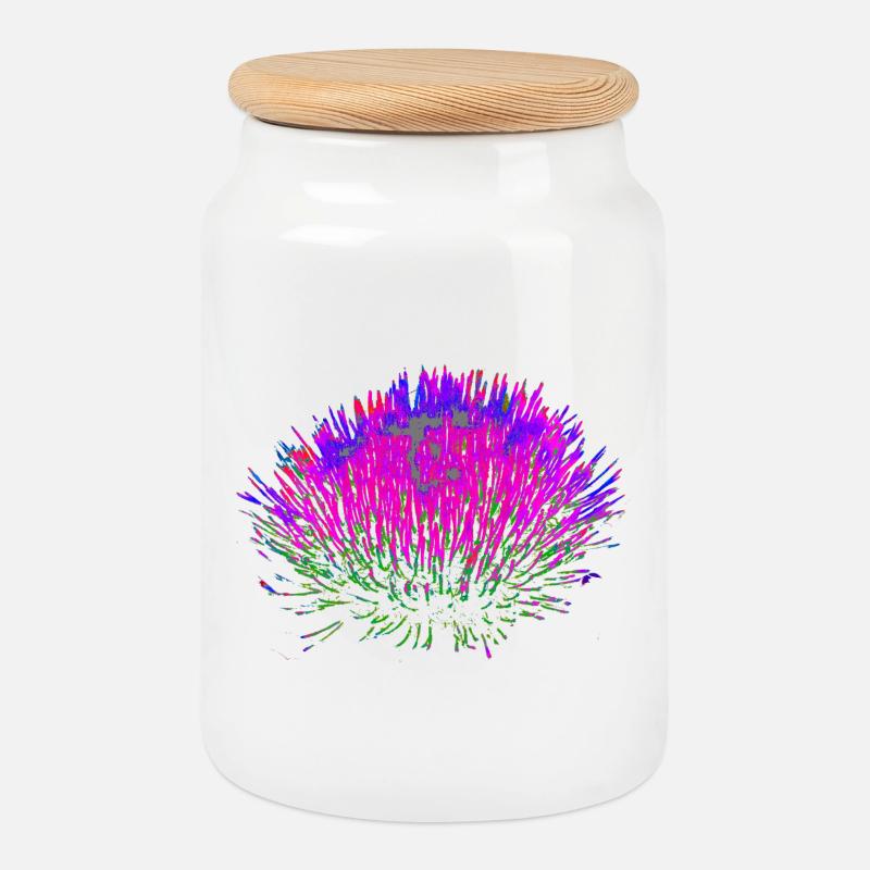 Neon-Blume– Pop-Art Design - Keksdose mit Holzdeckel - Weiß