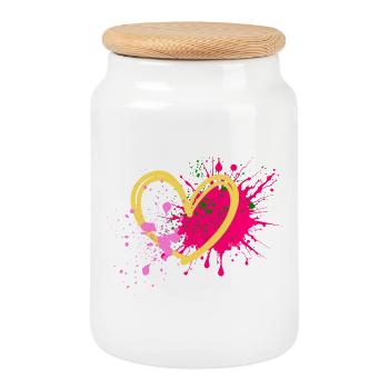 Color Heart Splatter Art - Cookie Jar with Wooden Lid - white - Front