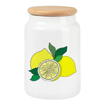 Citrus Print - Cookie Jar with Wooden Lid - white - Front
