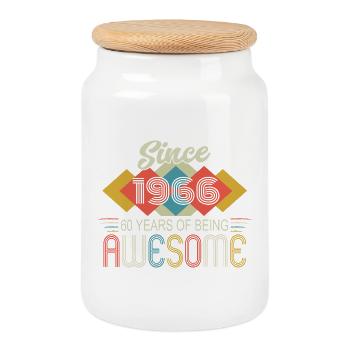 60e anniversaire Vintage rétro vintage 1966 - Boîte à biscuits avec couvercle en bois - blanc - Devant