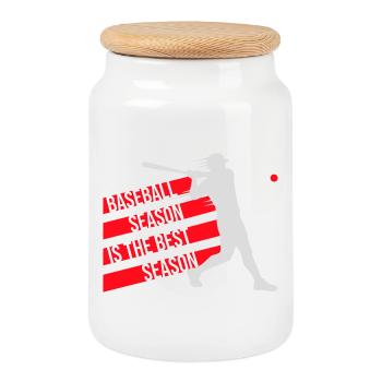 Baseball Season Is The Best Season Fan Spiel Sport - Keksdose mit Holzdeckel - Weiß - Vorne