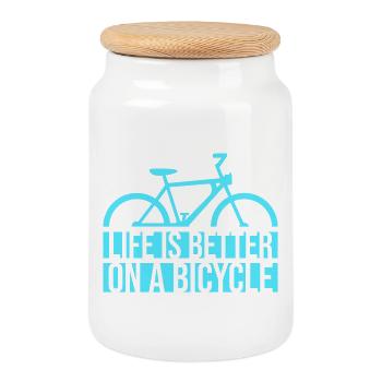 La vie est meilleure à vélo. Cyclisme Sport - Boîte à biscuits avec couvercle en bois - blanc - Devant
