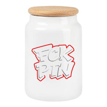 FCK PTN Anti Putin Statement - Keksdose mit Holzdeckel - Weiß - Vorne