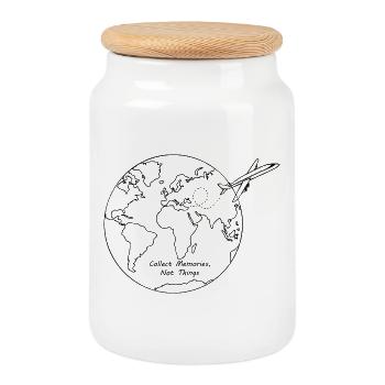 Collect Memories, Not Things, Traveller Design - Cookie Jar with Wooden Lid - white - Front