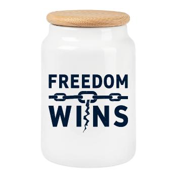 Freedom Wins Freiheit sprengt Ketten - Keksdose mit Holzdeckel - Weiß - Vorne