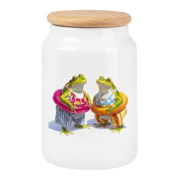 Heureux copains grenouilles en été - Boîte à biscuits avec couvercle en bois - blanc - Devant