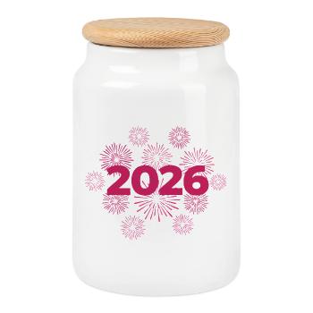 2026 Fireworks New Year's Eve Celebration - Cookie Jar with Wooden Lid - white - Front