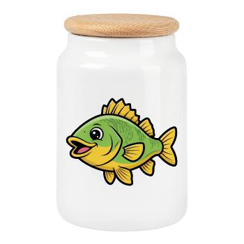 Perchaude perchaude Poisson de bande dessinée coloré - Boîte à biscuits avec couvercle en bois - blanc - Devant