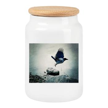 Le Vol du Corbeau - Boîte à biscuits avec couvercle en bois - blanc - Devant