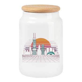 Neon Skyline Sunset - Cookie Jar with Wooden Lid - white - Front