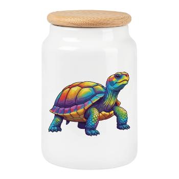 Colorful Turtle Rainbow Pop Art Watercolor - Cookie Jar with Wooden Lid - white - Front