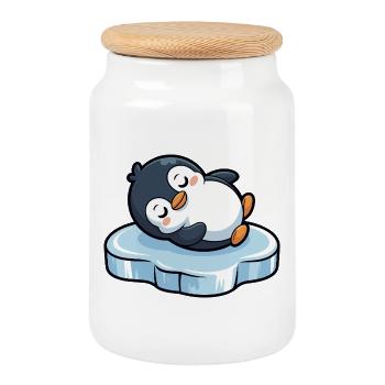 Schlafender Pinguin auf Eis - Cookie Jar with Wooden Lid - white - Front