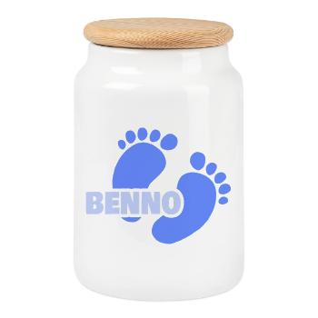 Naissance de Benno - Boîte à biscuits avec couvercle en bois - blanc - Devant