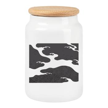 Gray Seigaiha – Japanese Wave Pattern  - Cookie Jar with Wooden Lid - white - Front