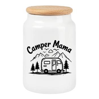 Campeur Maman Aventure Campeur Montagnes - Boîte à biscuits avec couvercle en bois - blanc - Devant