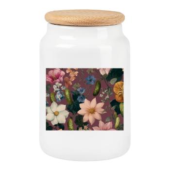 Motif botanique de cornichon – Motif floral de concombre - Boîte à biscuits avec couvercle en bois - blanc - Devant